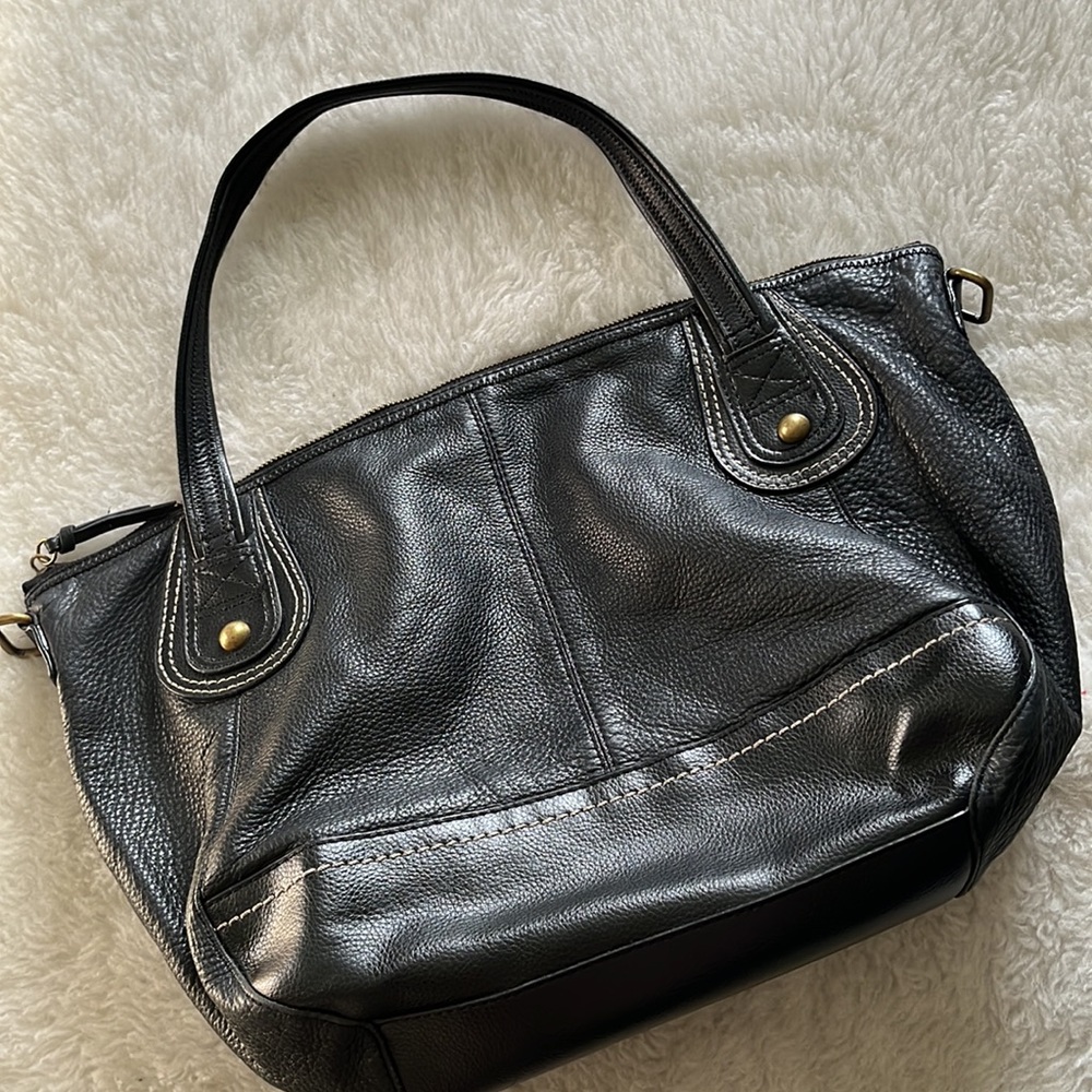 The Sak Leather Tote Satchel Bag 18” Large Brown Pebbled Cow Hide Gold Hardware - Picture 3 of 14